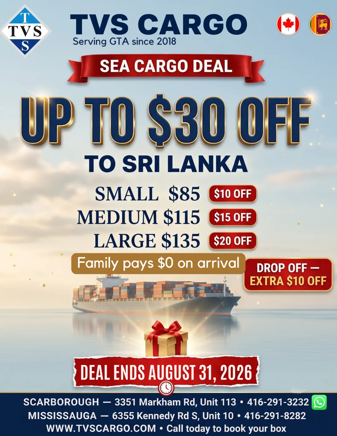 Save up to $30 on Sri Lanka sea boxes