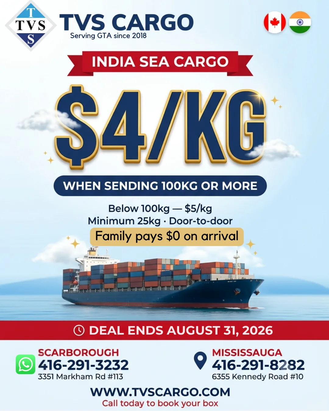 India sea cargo from $4/kg